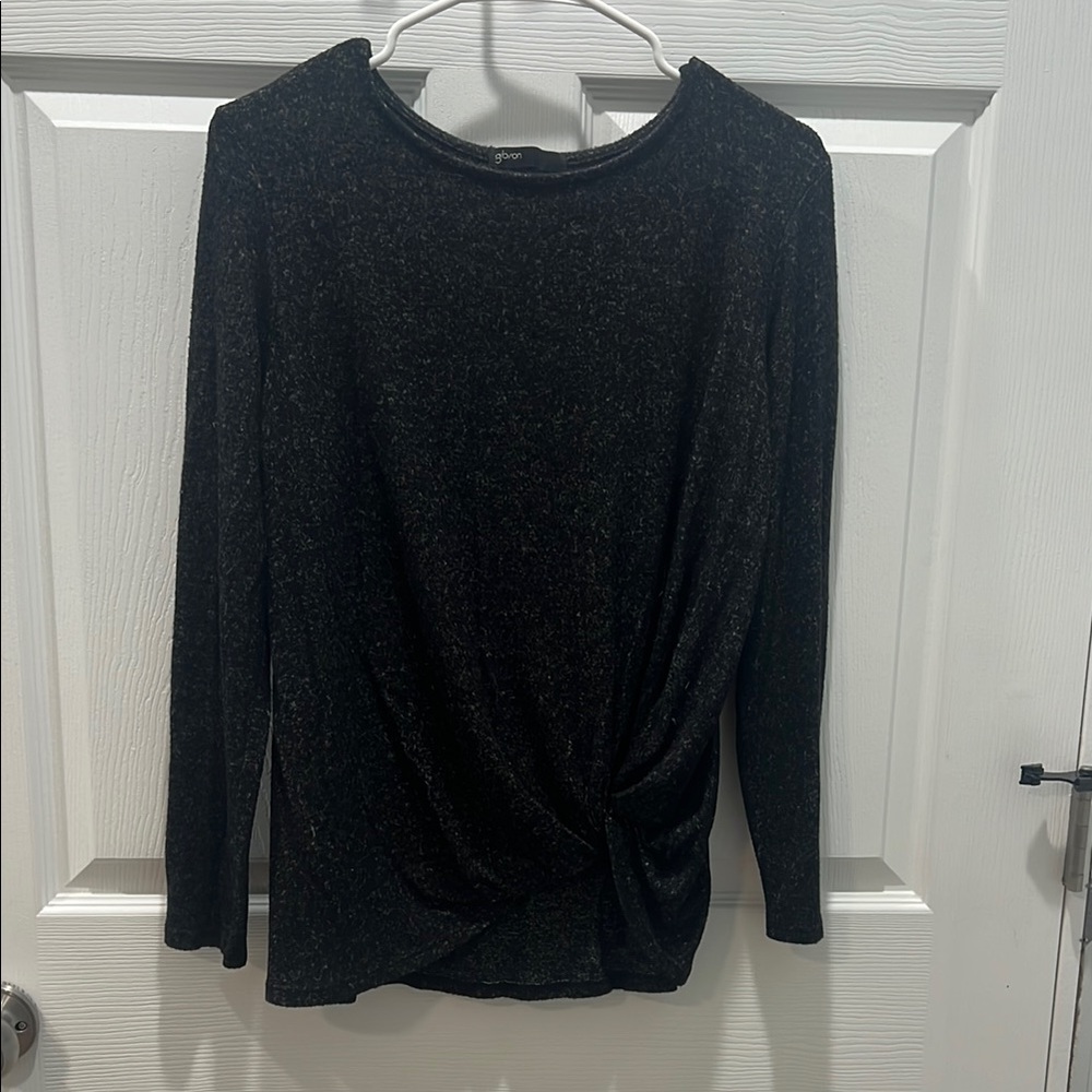 Gibson Black Ruched Asymmetrical Blouse
